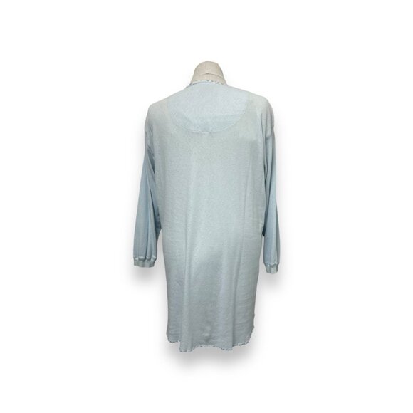 VTG Amanda Stewart Intimates Light Blue Nightgown Long Sleeve Floral Pocket Lrg - Picture 4 of 8